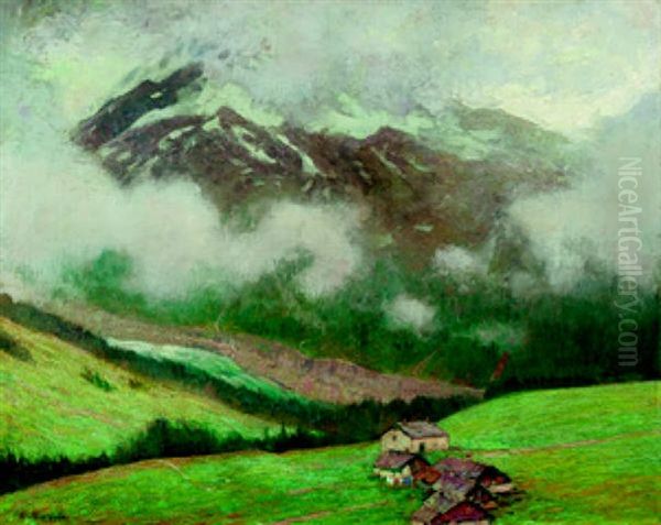 Wetterwolken In Einem Alpental: Aiquille Verte Bei Argentiere Savoyen Oil Painting by Eugen Kampf