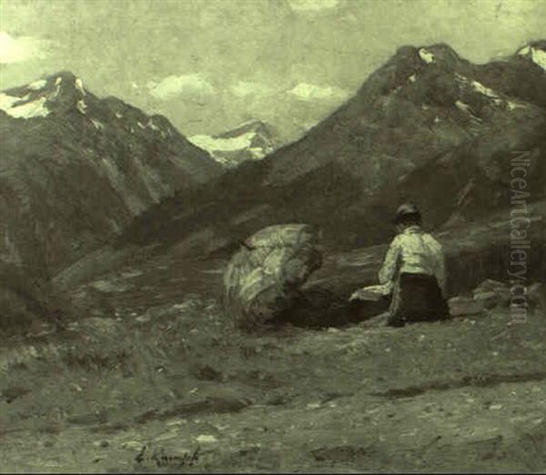 Rastender Wanderer In Den Tiroler Alpen by Eugen Kampf