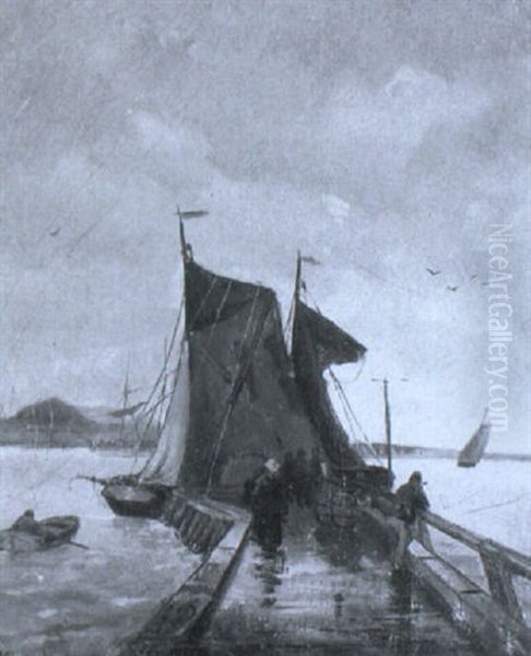 Landesteg Mit Segelbooten Oil Painting by Eugen Kampf