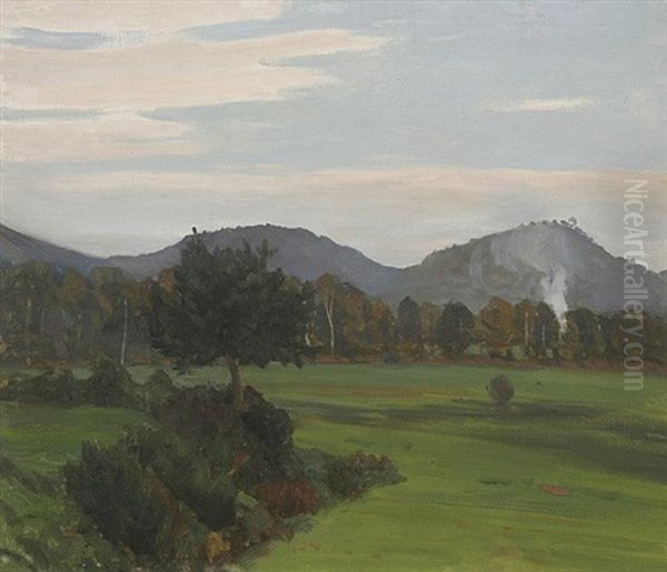 Herbstlandschaft Mit Bergen Oil Painting by Gustav Kampmann