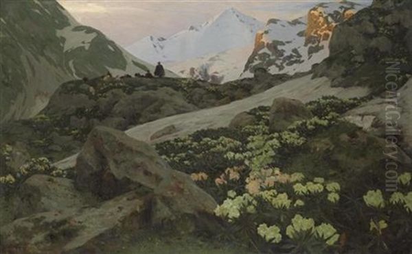 Kaukasische Berglandschaft Oil Painting by Anton Ivanovitch Kandauroff