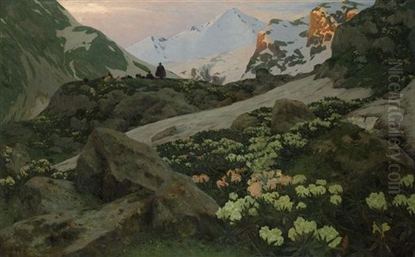 Mountain View Oil Painting by Anton Ivanovitch Kandauroff