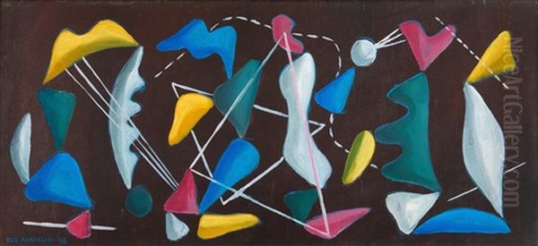 Floating Forms And White Triangles Oil Painting by Ole Kandelin