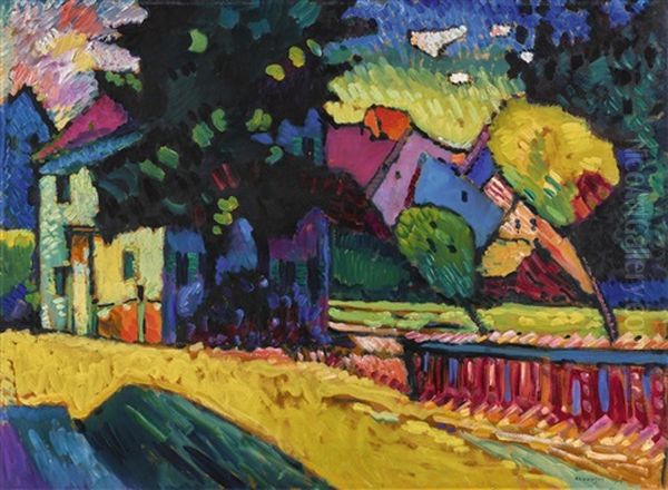 Murnau - Landschaft Mit Grunem Haus (murnau - Landscape With Green House) Oil Painting by Wassily Kandinsky