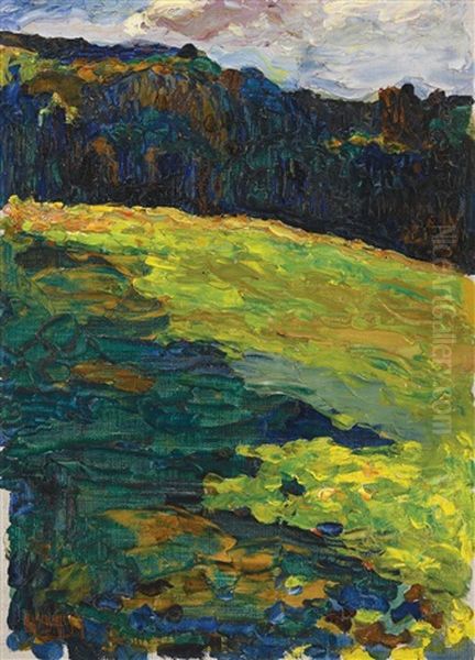 Kochel - Bergwiese Vor Waldrand (kochel - Mountain Meadow At The Edge Of The Forest) Oil Painting by Wassily Kandinsky