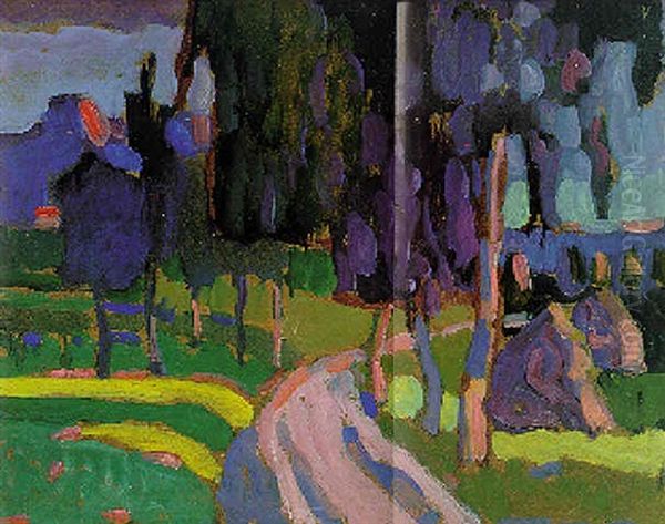 Sommerlandschaft Bei Sommeruntergang (summer Landscape At Sunset) Oil Painting by Wassily Kandinsky