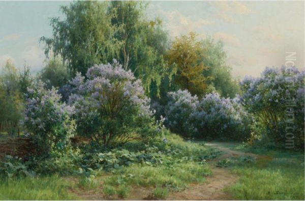 Landscape In Spring Oil Painting by Viktor Pavlovich Baturin