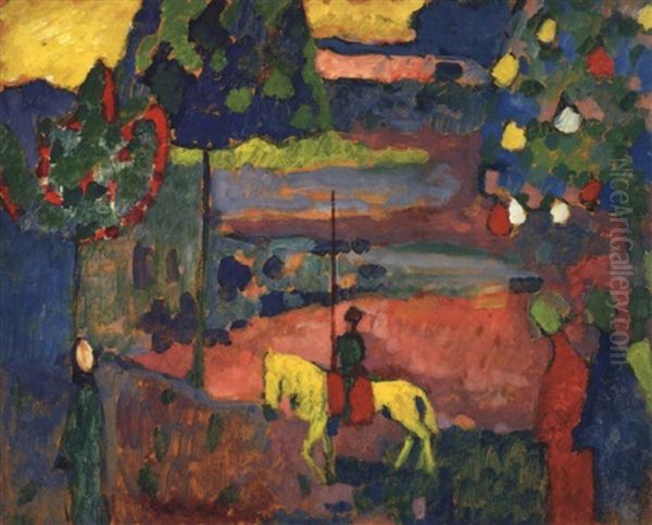 Lanzenreiter In Landschaft Oil Painting by Wassily Kandinsky