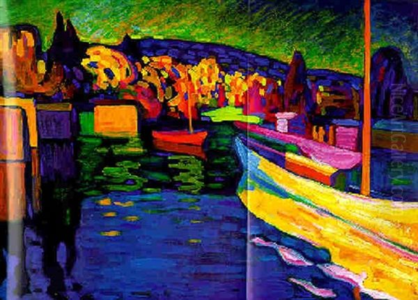 Herbstlandschaft Mit Booten Oil Painting by Wassily Kandinsky