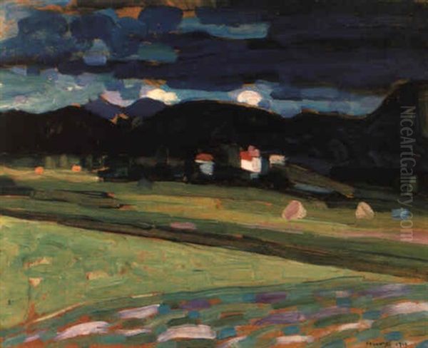 Landschaft Bei Murnau Mit St_rmischem Himmel Oil Painting by Wassily Kandinsky