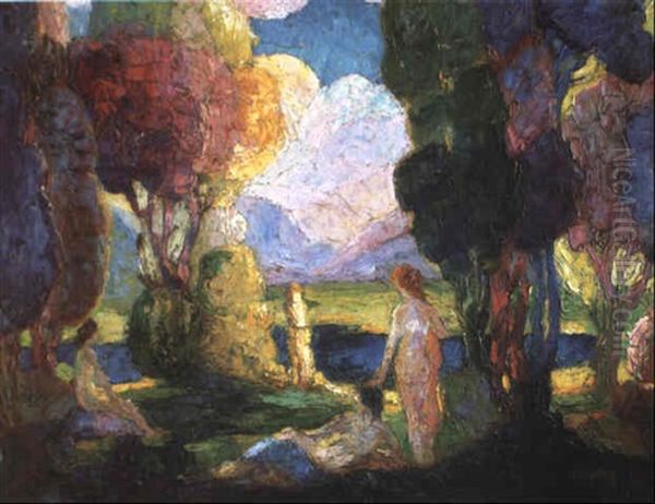 Badende Frauen Im Park Oil Painting by Wassily Kandinsky