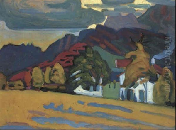 Hausergruppe Vor Gebirge (bei Murnau) Oil Painting by Wassily Kandinsky