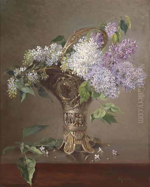 Flieder In Vase Oil Painting by Ludwig Kandler