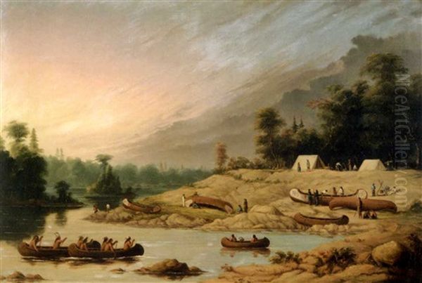 Encampment, Winnipeg River Oil Painting by Paul Kane