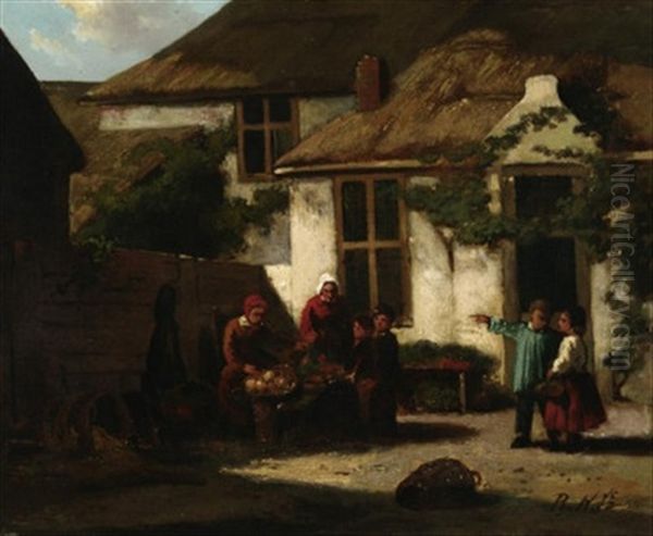 Vesperzeit. Bauernfamilie Beim Gemuseputzen Auf Dem Hofe Oil Painting by Philippus Anthonius Alexander Kanne