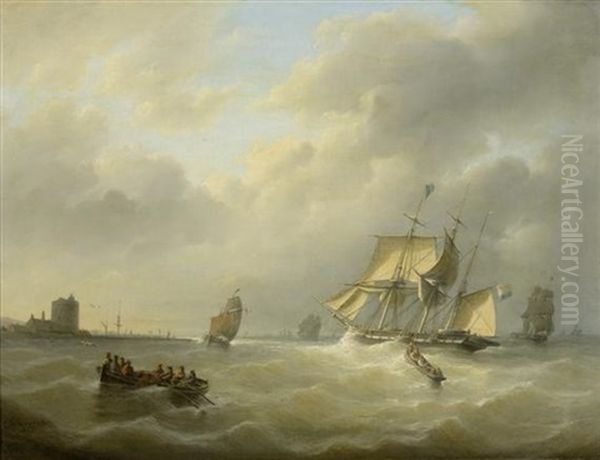 Dreimaster Mit Ruderbooten Bei Sturmischer See Oil Painting by Christian Cornelis Kannemans