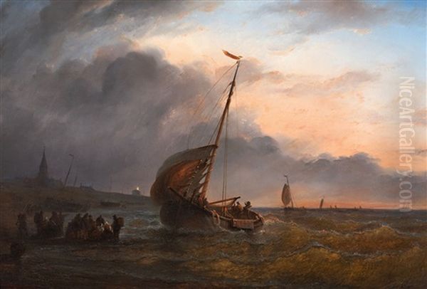 Fischerboote In Der Dammerung Oil Painting by Christian Cornelis Kannemans