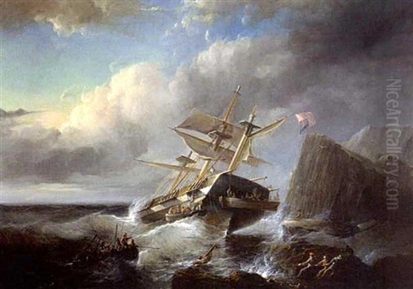 A Ship In Distress Near The English Coast Oil Painting by Christian Cornelis Kannemans