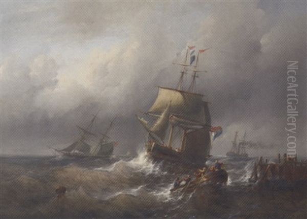 A Two-master Approaching A Harbour On Choppy Waters Oil Painting by Christian Cornelis Kannemans