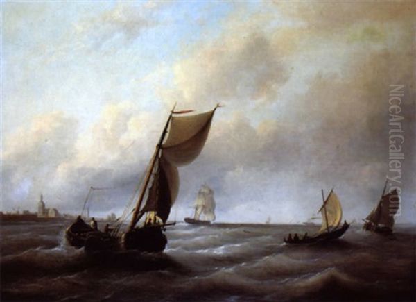 Shipping Off The Coast Oil Painting by Christian Cornelis Kannemans