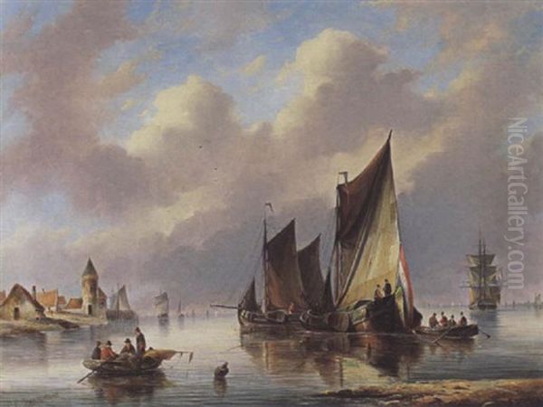 Shipping Off The Coast Oil Painting by Christian Cornelis Kannemans