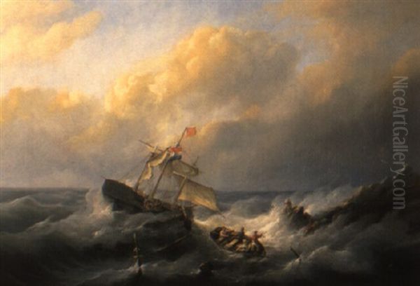 Sailors In Distress Oil Painting by Christian Cornelis Kannemans