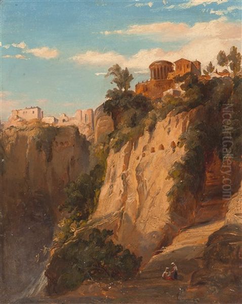 Blick Auf Den Vestatempel In Tivoli Oil Painting by Georg Kannengiesser