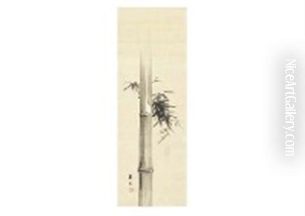 Bamboo And White Sparrow Oil Painting by Hogai Kano