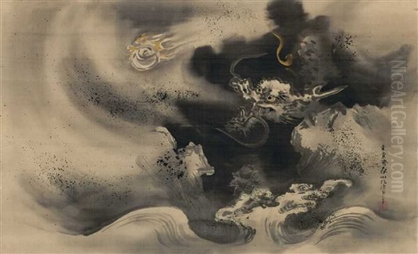 Drache In Wolken, Einer Perle Nachjagend by Isen'in Naganobu Kano