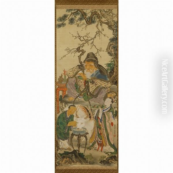 God Of Longevity Oil Painting by Isen'in Naganobu Kano