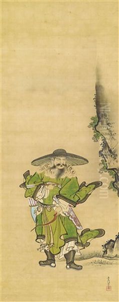 A Hanging Scroll Depicting A Mongolian Archer Oil Painting by Josen Yukinobu Kano