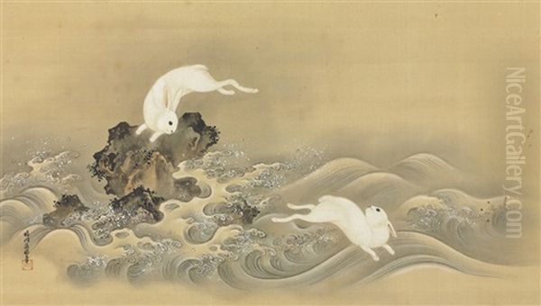 Rabbits Frolicing In The Waves by Osanobu Kano