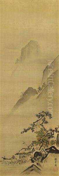 Mountain Landscape With A Hut by Tansetsu Morisada Kano