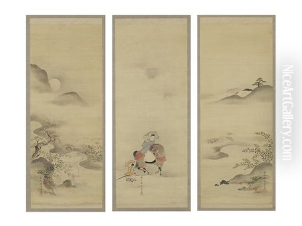 Setsugetsuka (set Of 3) Oil Painting by Tanshin Morimichi Kano