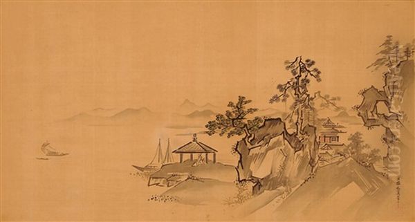 Monastery On A Rocky Seashore Oil Painting by Yasunobu Kano