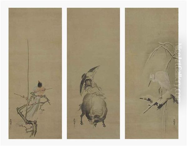 Heron (+ 2 Others; 3 Works) (triptych) Oil Painting by Yasunobu Kano