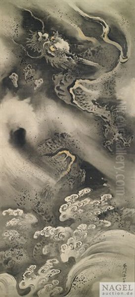 A Dragon In Clouds Oil Painting by Yosen'in Korenobu Kano