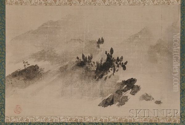 Hakuboku A Sansui Landscape With A Figure In A Boat Oil Painting by Eitoku Kano