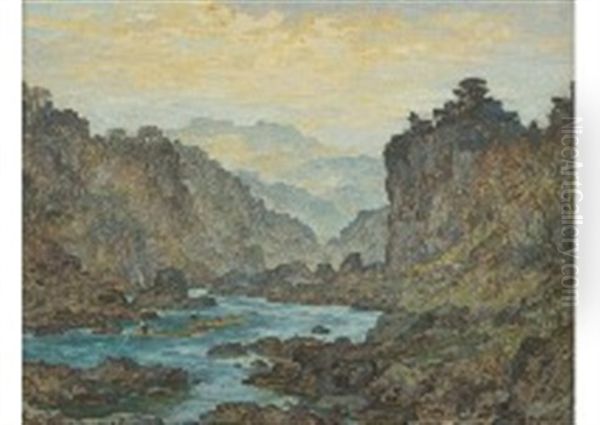 Landscape (hozu River) Oil Painting by Takeshiro Kanokogi