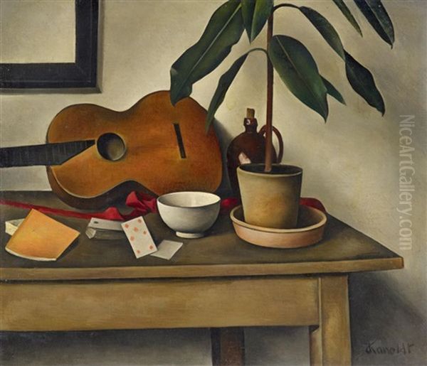 Stillleben Mit Gitarre (stillleben Vi) Oil Painting by Alexander Kanoldt