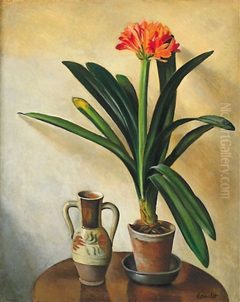 Stilleben Mit Clivia Und Zweihenkelkrug Oil Painting by Alexander Kanoldt