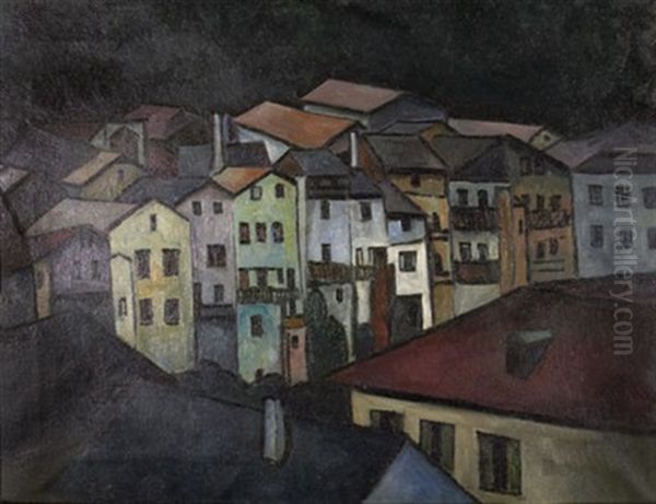 Stadt Im Tal Ii (klausen In Sudtirol) Oil Painting by Alexander Kanoldt