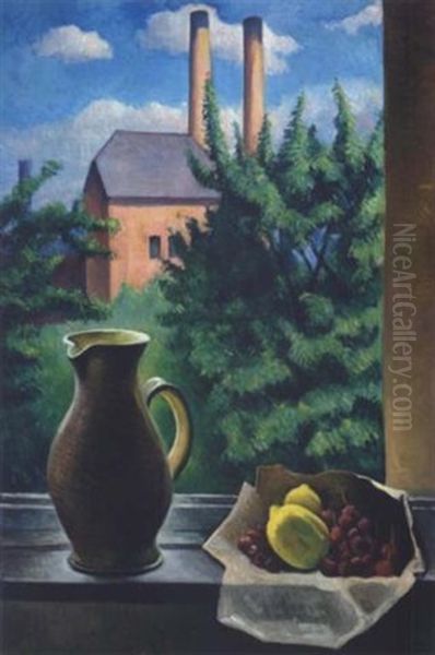 Stilleben Mit Fensterausblick Oil Painting by Alexander Kanoldt