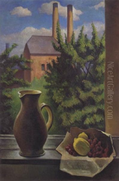 Stilleben Mit Fensterausblick Oil Painting by Alexander Kanoldt