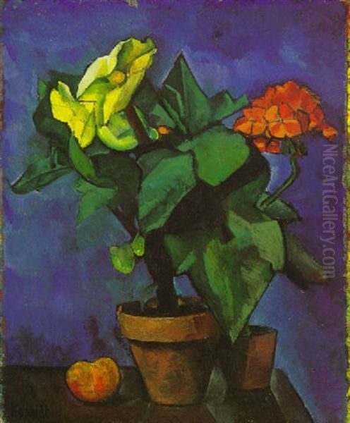 Blumenstilleben Mit Apfel Oil Painting by Alexander Kanoldt