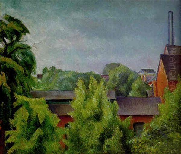 Blick Uber Dacher Auf Eine Fabrik (oberpfalz) Oil Painting by Alexander Kanoldt