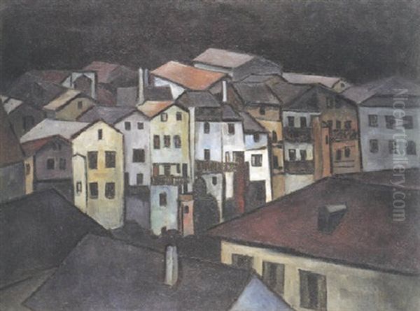 Stadt Im Tal Ii (?) - Klausen In Sudtirol Oil Painting by Alexander Kanoldt