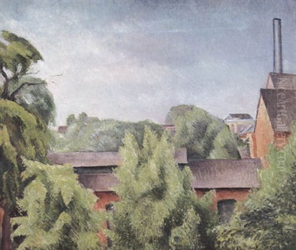 Fensterausblick Auf Hauser Und Baume Oil Painting by Alexander Kanoldt