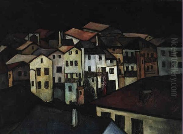 Town At Night Oil Painting by Alexander Kanoldt