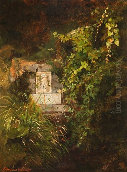 Brunnen Im Walde - Bei Subiaco Im Sabinergebirge (the Well In The Forest - Near Subiaco In The Mountains, Called Sabinergebirge) Oil Painting by Edmund Kanoldt